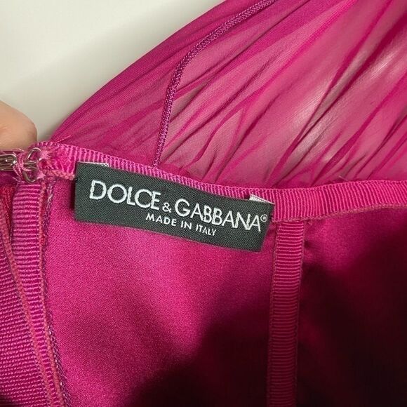 Dolce & Gabbana magenta silk chiffon bustier gathered fit & flare dress size 40 - Picture 13 of 16